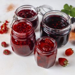 Assortment of berry jams,top view